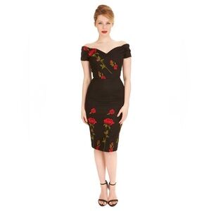 Fatal embroidered rose pencil dress (Size 8)